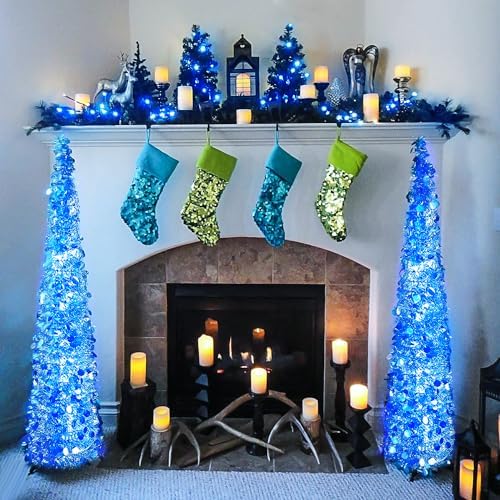 JMEXSUSS 91.5ft Connectable 250 LED Blue Christmas String Lights Indoor