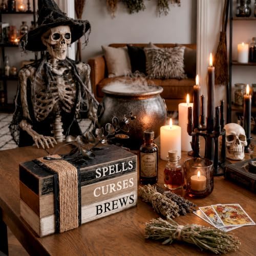 4 Pcs Halloween Table Decorations, Rustic Mini Books Stacks Decor