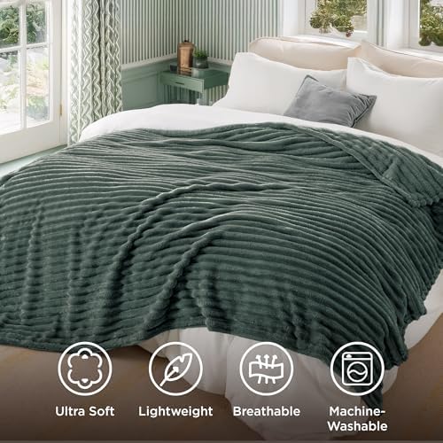 Bedsure Full Size Fleece Blankets for Bed Mallard Green 84"x90"