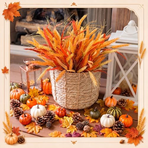 8 Pack Fall Artificial Wheat Bundle 23.6" Dried Golden Natural