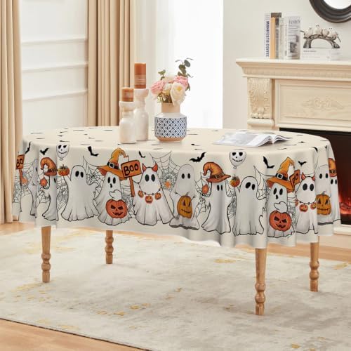 Horaldaily Halloween Tablecloth 60 x 84 Inch Oval Black Bat Ghost Pumpkin