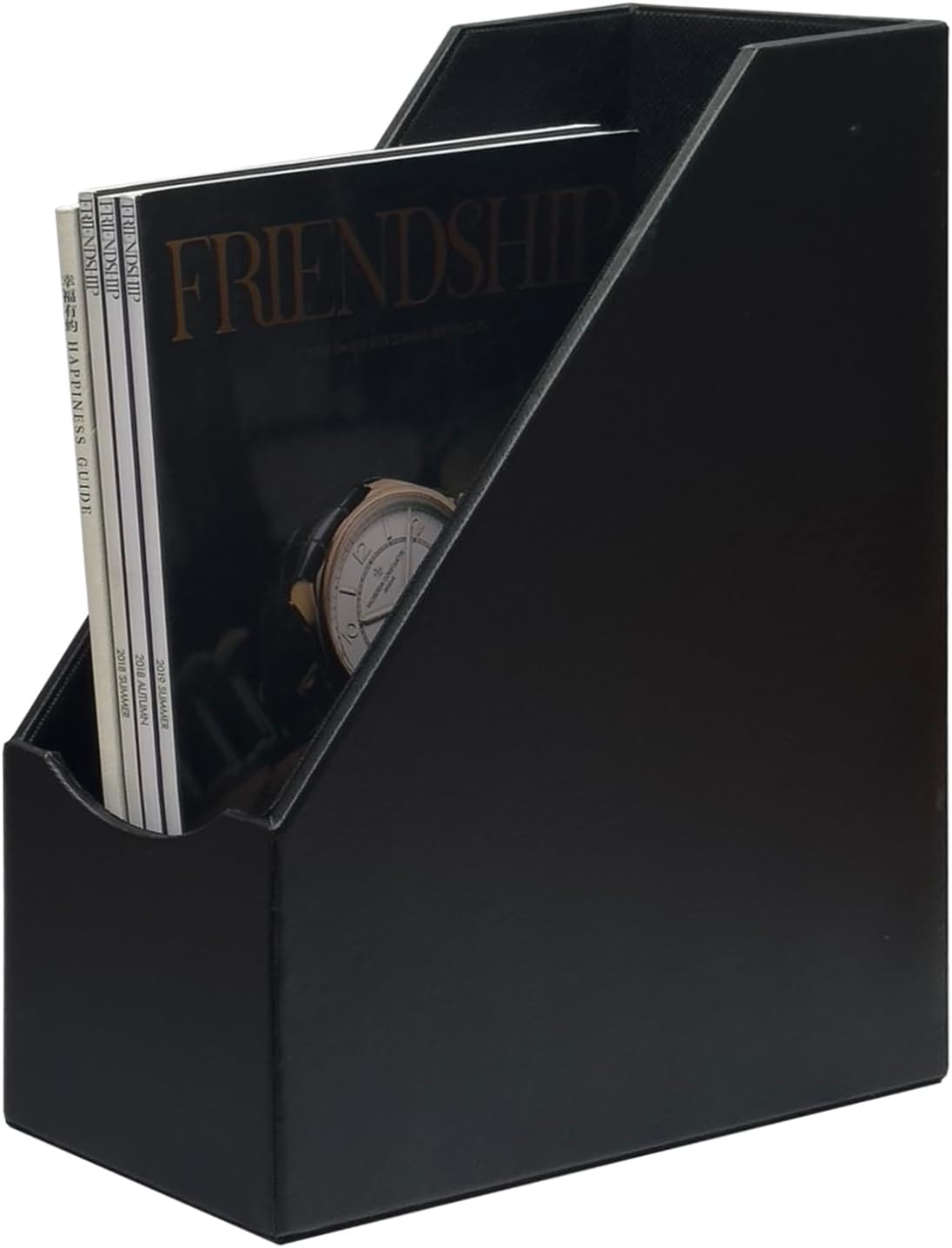 UnionBasic Magazine File Holder, Leatherette Desktop Document Organizer, Home Office Paper Holder File Storage