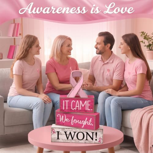 Lineshading 4 Pcs Breast Cancer Wooden Block Signs Farmhouse Decor