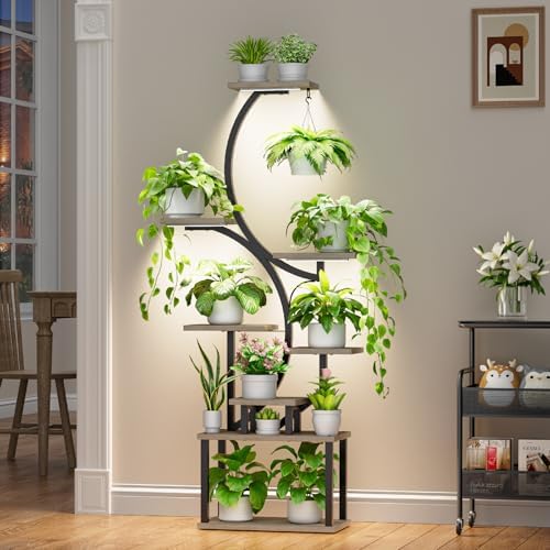 BACEKOLL Plant Stand Indoor with Grow Light, 8 Tier Corner Plant Shelf Tall