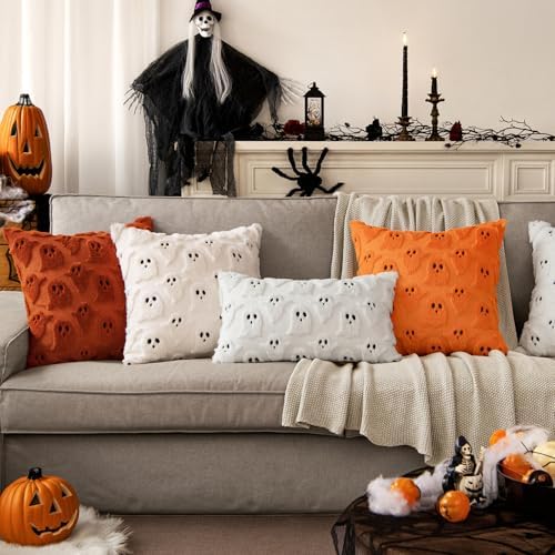 MIULEE Orange Halloween Pillow Covers Cute Ghost Fall Decor 16x16