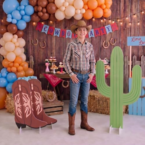 Sliner 3 Pcs Western Cowboy Party Decorations 23-35 Inch Brown Cactus and 2 Boots Shape Cowboy Photography Booth Prop for Western Birthday Wedding Theme Party Supplies