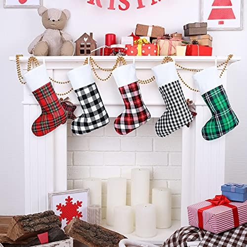 Tatuo 8 Pieces Christmas Stockings Buffalo Plaid for Fireplace,20 Inches