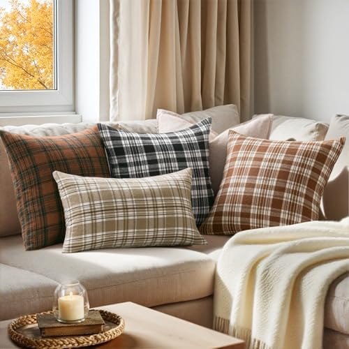 MIULEE Fall Plaid Pillow Covers Scottish Tartan 12x20 Brown