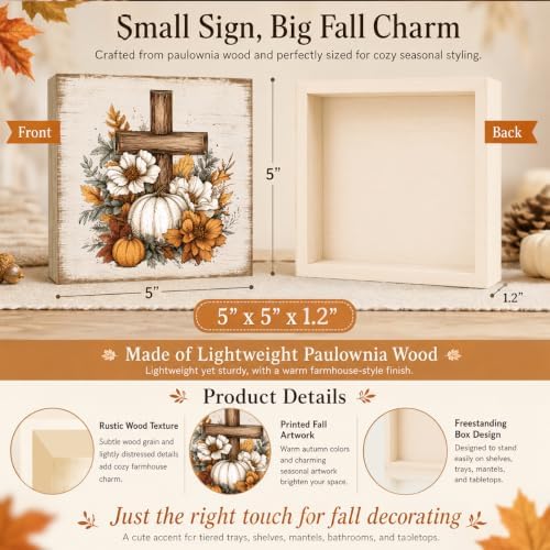 Fall Decorations for Home Christian Cross Pumpkin Wood Sign Fall Decor 5 * 5inch