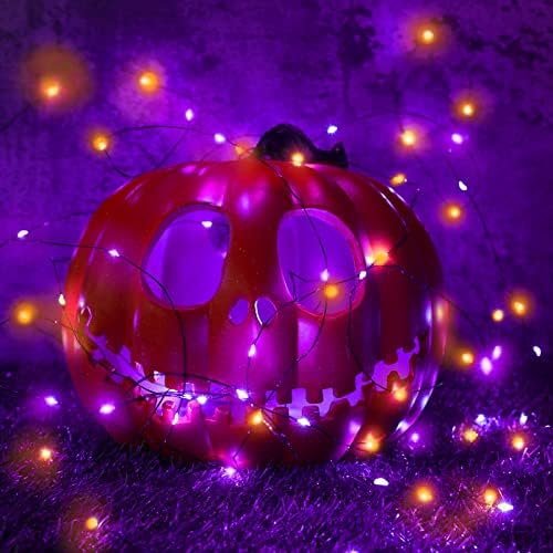 Lomotech Orange Purple Halloween Solar Lights, 2 Pack Total 66ft 200 LED