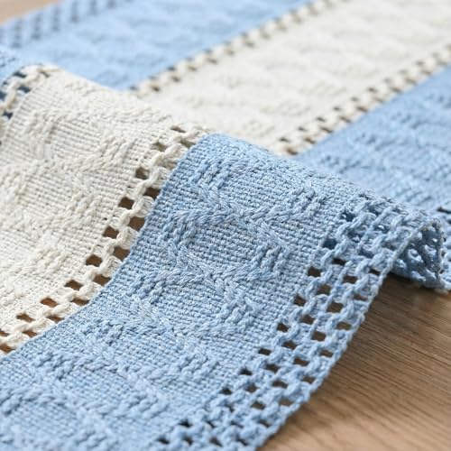 Artoid Mode Sky Blue Farmhouse Woven Table Runner 12x72 Inch