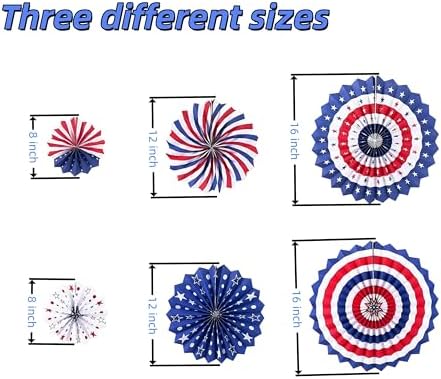 4th of July Patriotic Decorations, Red White Blue Hanging Paper Fans for Memorial Day Independence Day Fourth of July Decorations