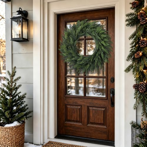 32'' Extra Large Cedar Wreath for Front Door, Faux Christmas Door Wreath