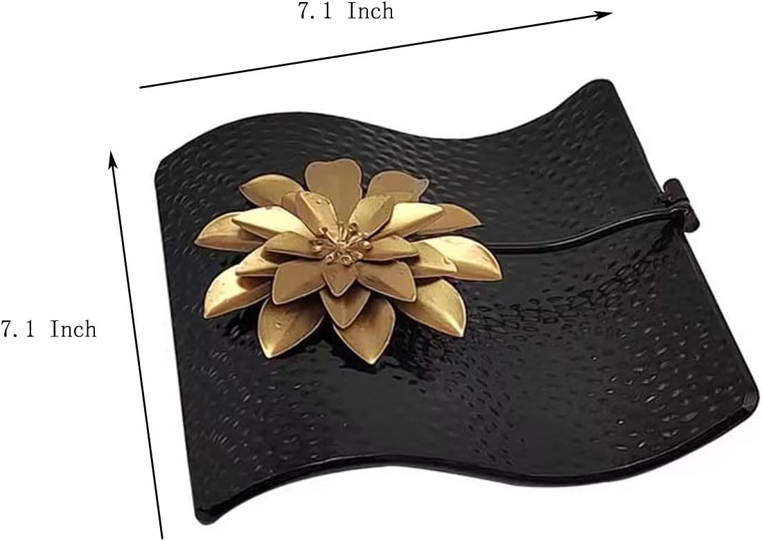 Flat Napkin Holder w/Golden Flower Weighted Arm / Black