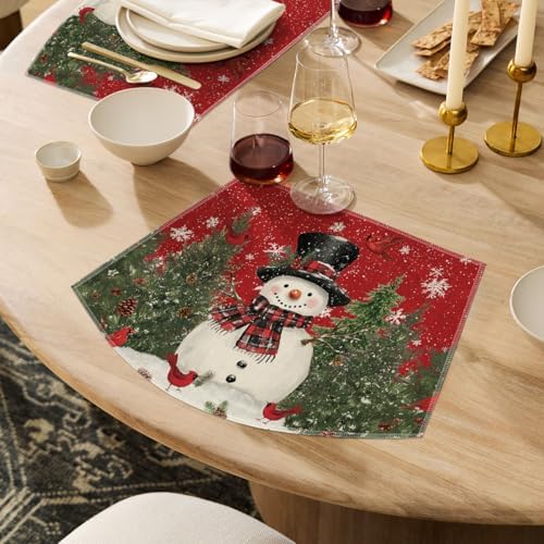 Artoid Mode Red Christmas Snowman Wedge Placemats for Round Table Set of 6, Winter Seasonal Kitchen Dining Table Decoration for Indoor Party Home