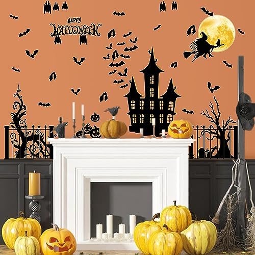 Halloween Moon Bat Wall Decals Witch Haunted House Tree Wall Stickers Decor