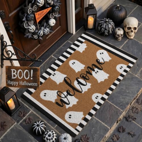 Tinideya 2 Pcs Halloween Door Mat Outdoor Layered Ghost Welcome Mat