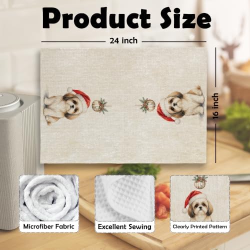 Shih Tzu Christmas Tree Kitchen Dish Towels 16x24, Set of 2
