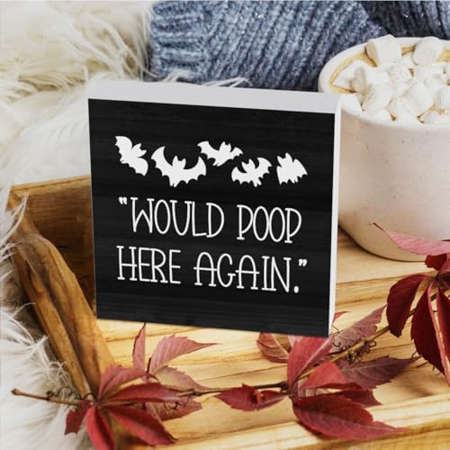 HTBIG Halloween Funny Bathroom Wooden Box Bat Decor