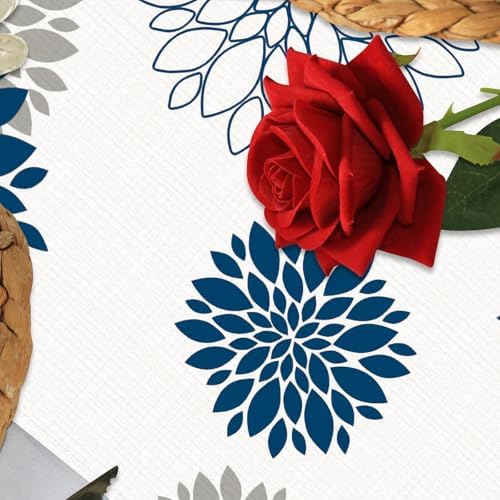 Niviy Blue Gray Table Runner 13x108 inches Long Dahlia Pinnata Flower Pattern Spring Summer Seasonal Kitchen Dining Table Decoration for Indoor Outdoor Home Party Decor (13 x 108 inch)