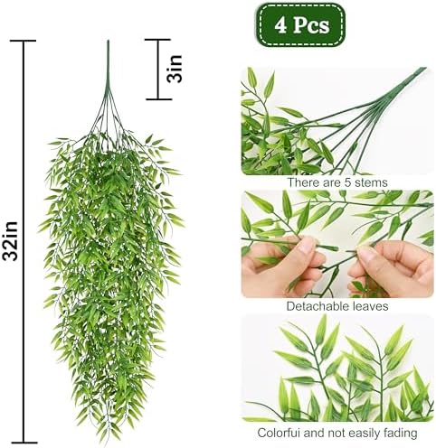 Waipfaru 4Pcs Artificial Hanging Plants, Fake Willow Leaves Vines