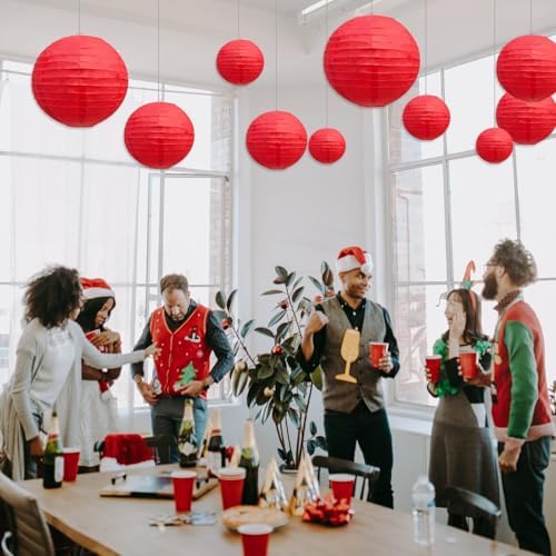 20Pcs Red Paper Lanterns for Parties, 4” 6” 8” 10” 12” Chinese Asian Hanging Round Paper Lanterns for Birthday Wedding Halloween Christmas Home Decor Party Decor