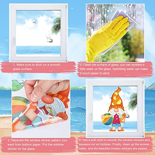 Whaline Summer Window Clings Gnomes Beach Hawaii Window Decals Tropical Fruits PVC Clings Stickers for Summer Home Room Classroom Decor Party Supplies, 9 Sheets