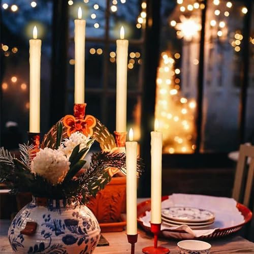 GenSwin Drip Wax Flameless Taper Candles Battery Operated with Remote Timer