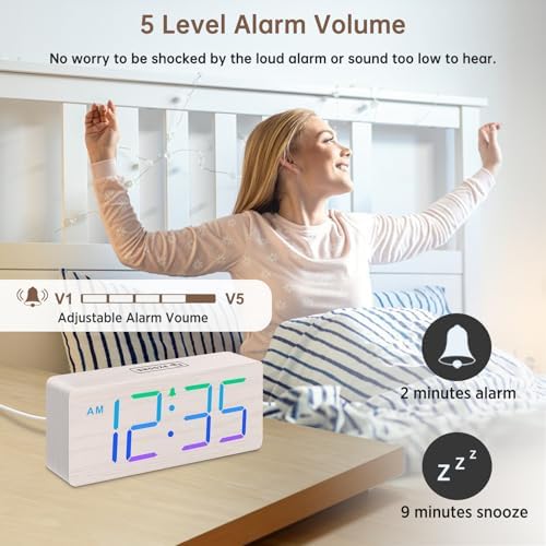 DreamSky Wooden Digital Alarm Clock for Bedroom, Living Room Desk