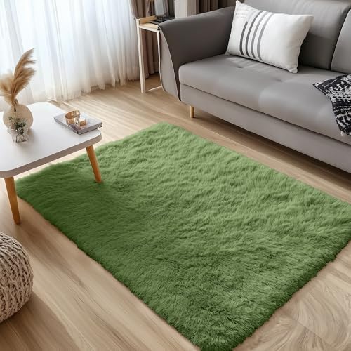 OLANLY 3x5 Machine Washable Small Bedside Rug, Soft Fluffy Shaggy Rugs for Living Room, Bedroom, Indoor Floor Carpet