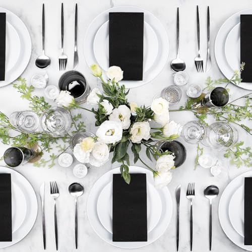 KAMMAK Black Napkins Disposable with Pocket Wedding Decorative Dinner Paper Napkins 100 Pack Linen Feel Prefolded Guest Hand Towels for Party Decoration, Cocktail Reception, Hotel (16.5 x 16.5 inch)