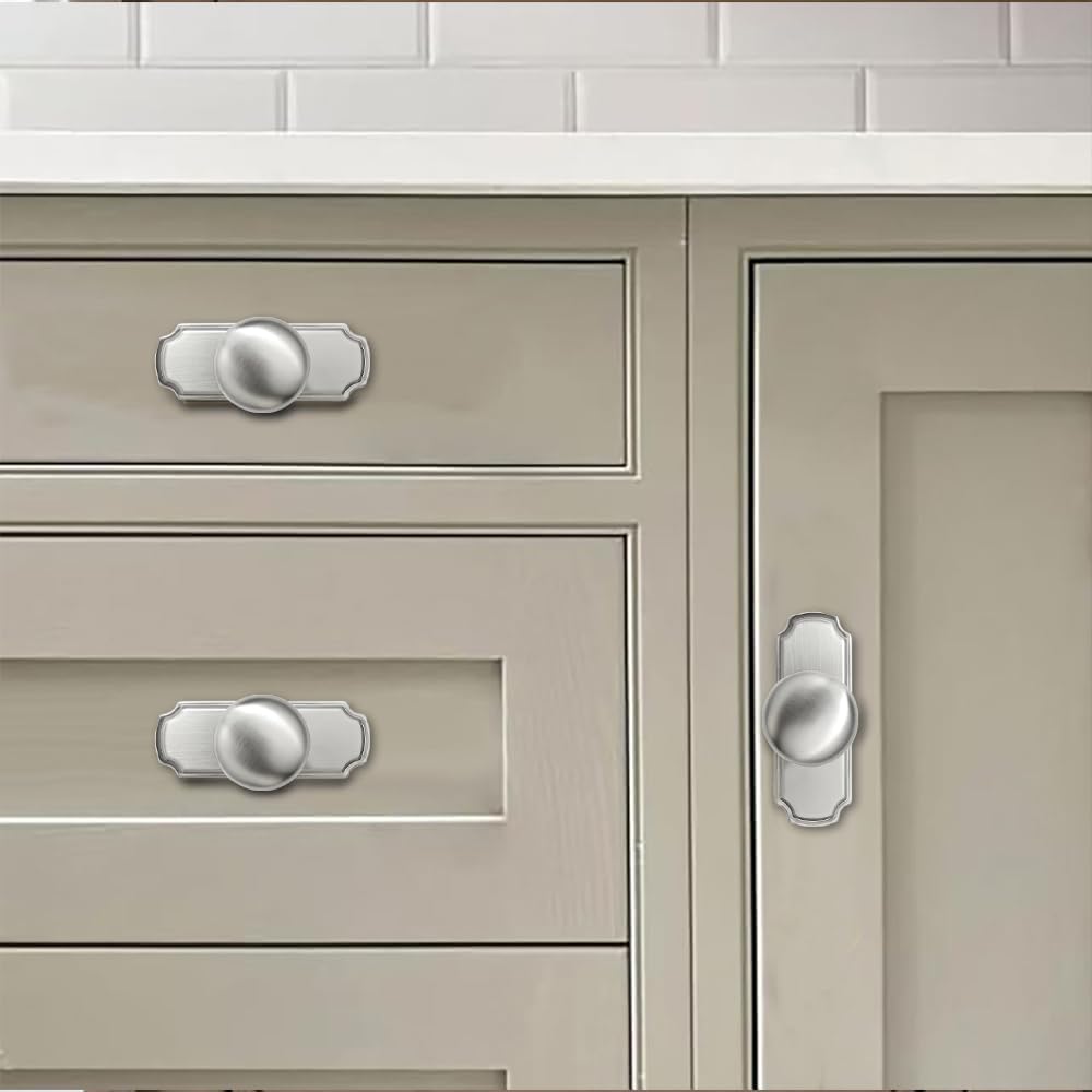 10 Pack 1-1/4 inch Backplate for Cabinet Knobs Brushed Nickel Drawer Knobs Cabinet Hardware Satin Nickel Knobs with