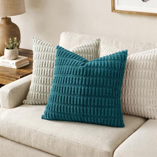 MIULEE Euro Sham Corduroy Decorative Throw Pillow Covers 24x24 Teal
