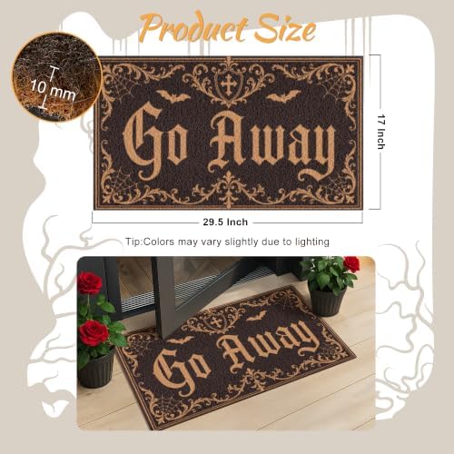Halloween Door Mat with Go Away Design for Porch Outdoor Gothic Bat Mat