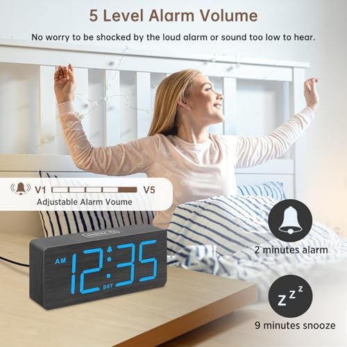 DreamSky Wooden Digital Alarm Clock for Bedroom with Large Numbers