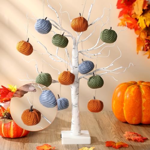 Knitgrip 12 Pcs Fall Pumpkin Hanging Ornaments Mini Tree Decor, Earth Tone