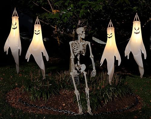 Halloween Ghost Decorations Outdoor: with Timer, 4 Pcs Spooky Hanging Ghost for Tree Porch Garden Yard, Waterproof LED Ghost Halloween Decor