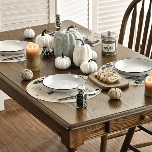 Artoid Mode Navy Blue Pumpkins Round Fall Placemats Set of 4-14 Inch