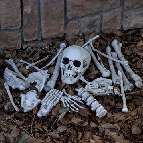 JOYIN 28 PCS Halloween Decorations Skeleton Bones and Skull Kit, Indoor Outdoor Decorations Plastic Bones Scary for Spooky Graveyard Haunted House Lawn Yard Party Decor
