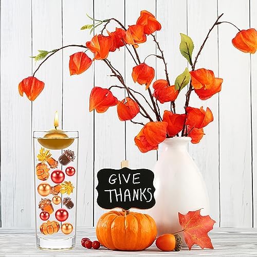 132Pcs Fall Vase Filler Faux Bead Pumpkin Maple Leaves Acorns Thanksgiving Vase Fillers for Centerpieces Thanksgiving Fall Table Party Decoration