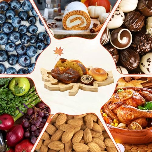 Whaline 2 Pcs Fall Serving Trays Pumpkin Maple Leaf Serving Platters Autumn Wooden Charcuterie Boards for Thanksgiving Halloween Harvest Home Party Food Supplies