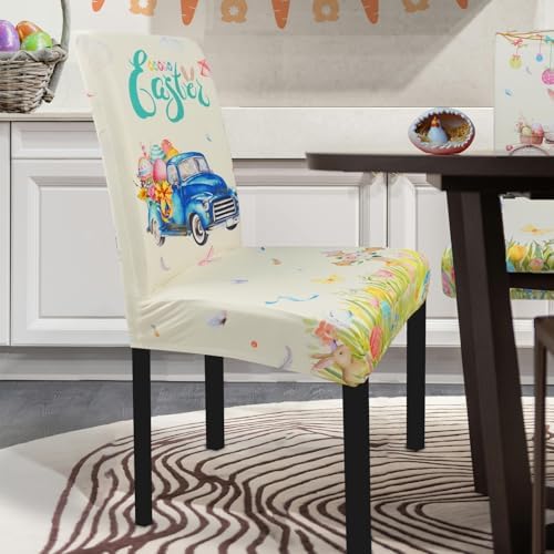 Easter Chair Covers Set of 4 Easter Chair Back Covers Dining Chair Covers for Party Kitchen Removable Seat Covers for Chairs Easter Decorations