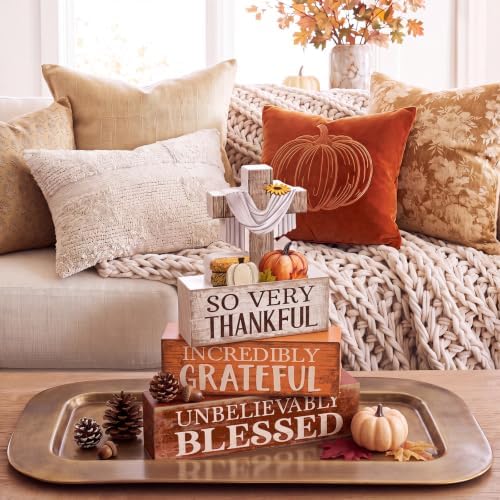 Moucuny 4 Pcs Fall Table Decoration for Home Religious Cross Stacked Signs