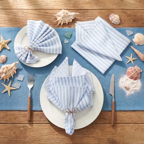 Funnymoom 24 Pcs Blue and White Striped Cloth Napkins, Reusable Dinner
