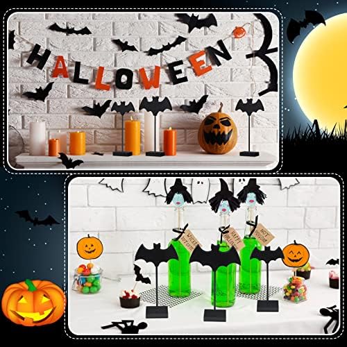 3 Pcs Halloween Table Decor Wood Bat Signs, Black