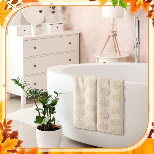 Mindsoft 2 Pcs Fall Hand Towels 3D Pumpkin Jacquard,Beige