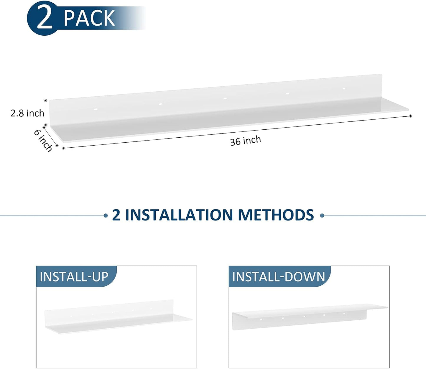 Sezanrpt 36 Inches Acrylic Wall Shelves 2 Pack, Floating Shelf for Wall Mounting, Acrylic Display Ledges for Funko Pop