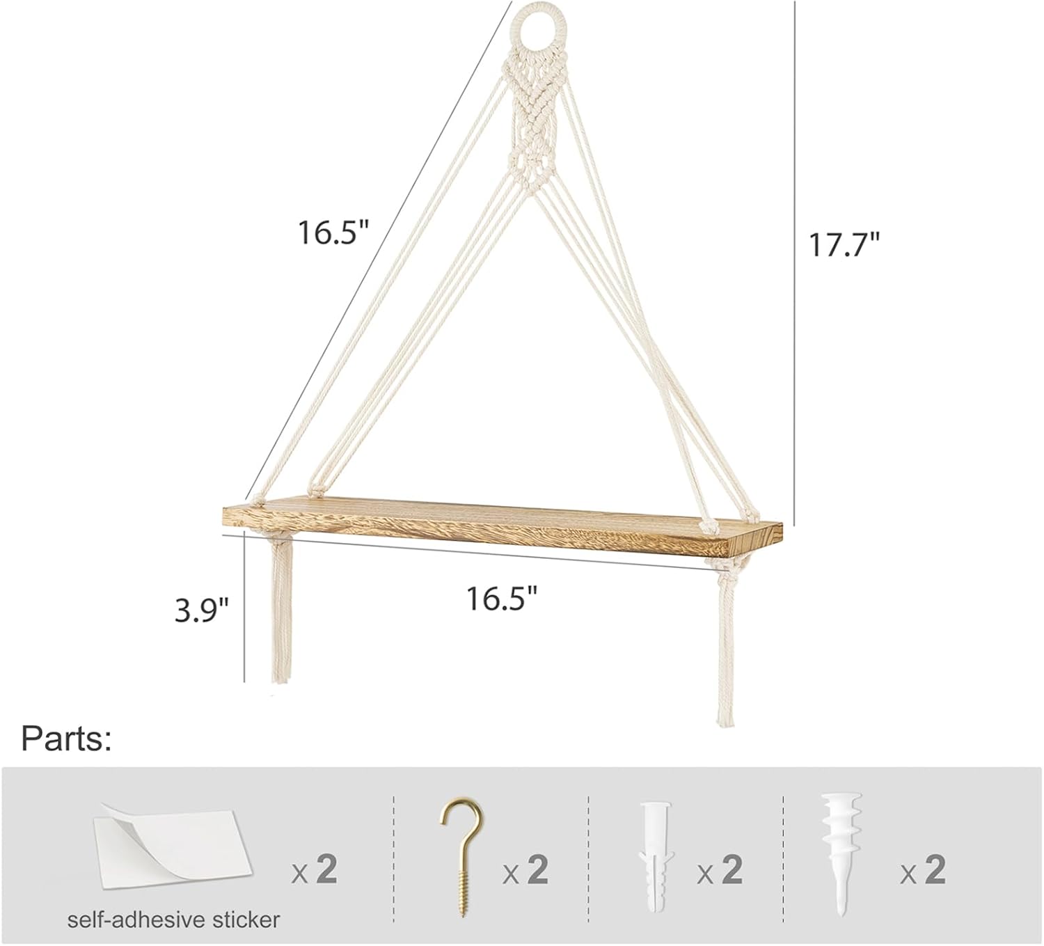 Artificial Ivy Macrame Hanging Shelves / Ivory / Set of 2