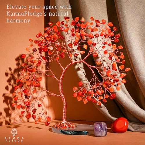 KARMAPLEDGE Crystal Tree of Life for Home, Office, Room, Wall Decor to Bring Money & Good Luck, Handmade Carnelian