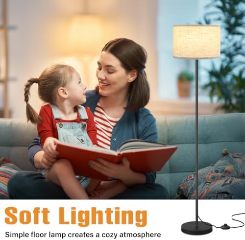 Ambimall 60'' Modern Floor Lamp with Shade, Tall Lamps for Living Room, Bedroom, Office, Dining Room, Beige Shade with